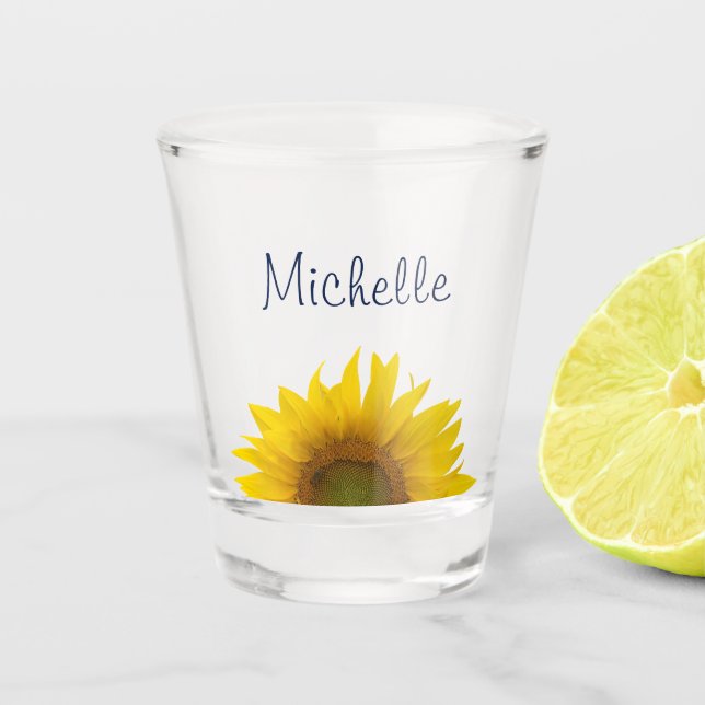Yellow Sunflower Country Floral Personalised  Shot Glass (Front)