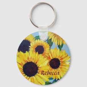 Yellow Sunflower Custom Key Ring