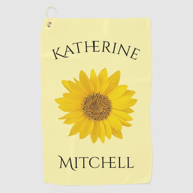 Yellow Sunflower Custom Name Golf Towel (Front)