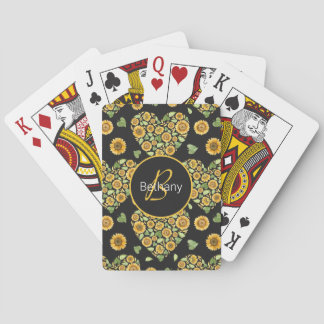 Yellow Sunflower customise name and initial Playing Cards