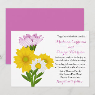 Yellow Sunflower & Daisy Purple Wedding Flowers Invitation