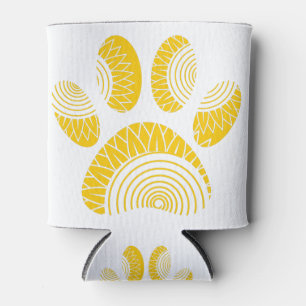 Yellow Sunflower Dog Paw Print Can Cooler