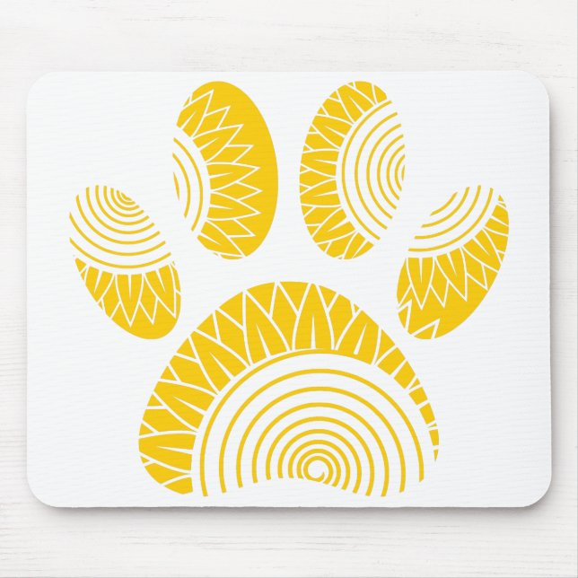 Yellow Sunflower Dog Paw Print Mouse Pad (Front)