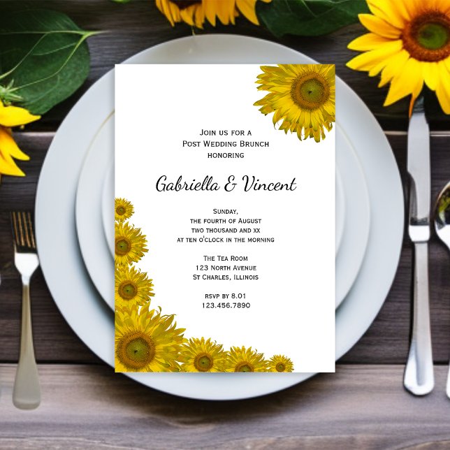 Yellow Sunflower Edge Post Wedding Brunch Invitation (Creator Uploaded)