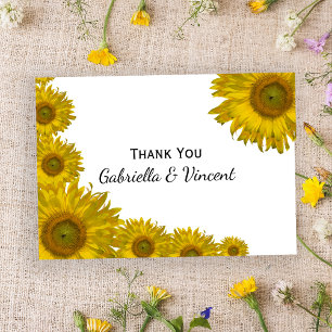 Yellow Sunflower Edge Wedding Flat Thank You Notes
