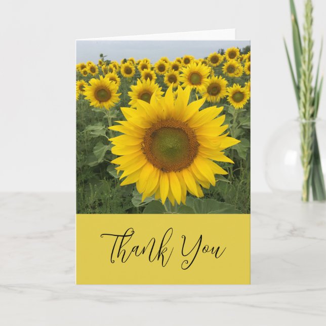 Yellow Sunflower Elegant Script Thank You Card (Front)
