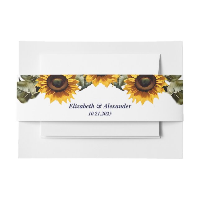 Yellow sunflower elegant wedding  invitation belly band (Front Example)