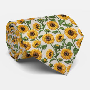 Yellow Sunflower Embroidery Floral Pattern Tie