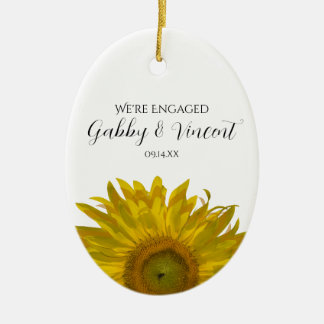 Yellow Sunflower Engagement Photo Ceramic Tree Decoration
