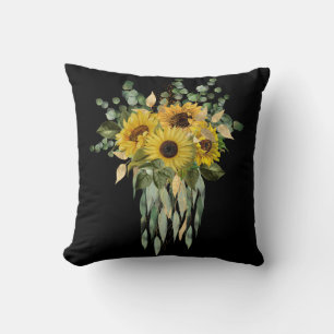 YELLOW SUNFLOWER EUCALYPTUS CUSHION BLACK