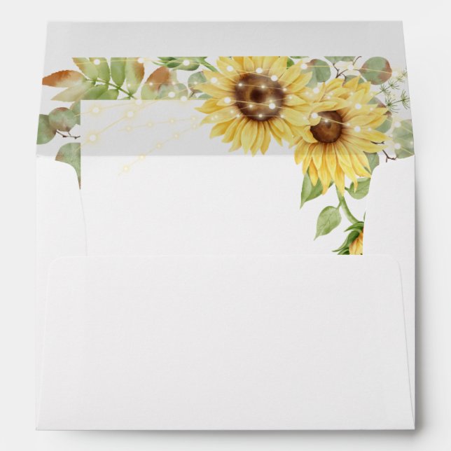 Yellow Sunflower Eucalyptus String Light Wedding   Envelope (Back (Bottom))
