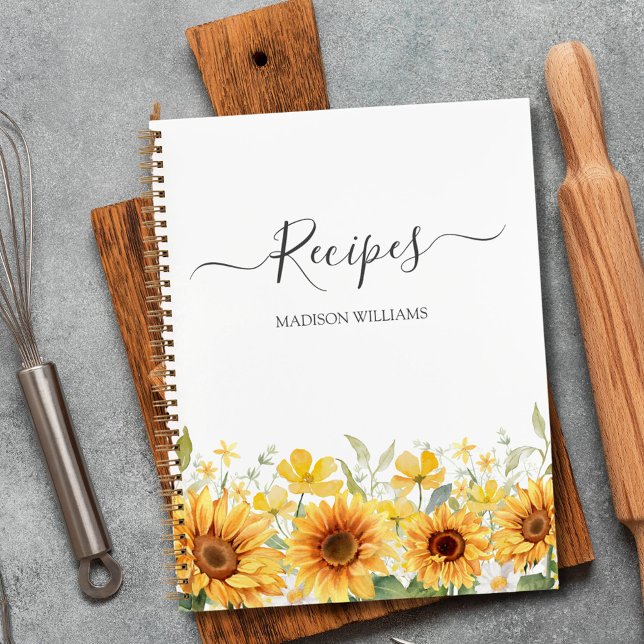 Yellow Sunflower Family Recipe Cookbook Notebook (In situ)
