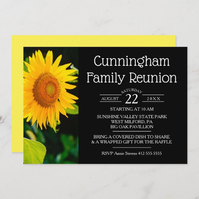 Yellow Sunflower Family Reunion Invitation (Front/Back)