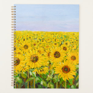 yellow sunflower field oil in canvas hand painted planner