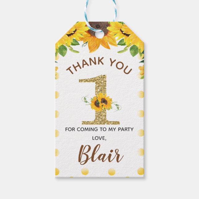 Yellow Sunflower First Birthday Favour Tag (Front)