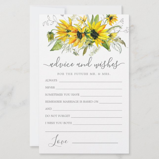 Yellow Sunflower Floral Advice and Wishes Card (Front)