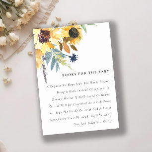  Yellow Sunflower Floral Books For Baby Shower  Enclosure Card