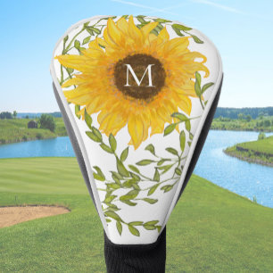 Yellow Sunflower Floral custom monogram ladies Golf Head Cover