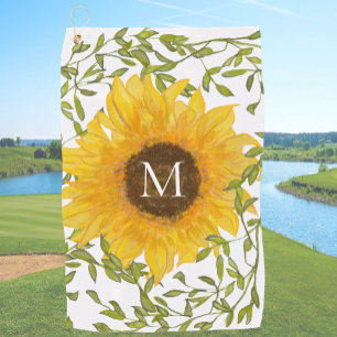 Yellow Sunflower Floral custom monogram ladies  Golf Towel