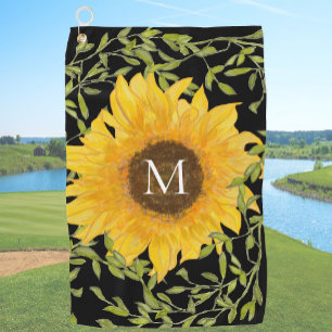 Yellow Sunflower Floral custom monogram ladies  Golf Towel