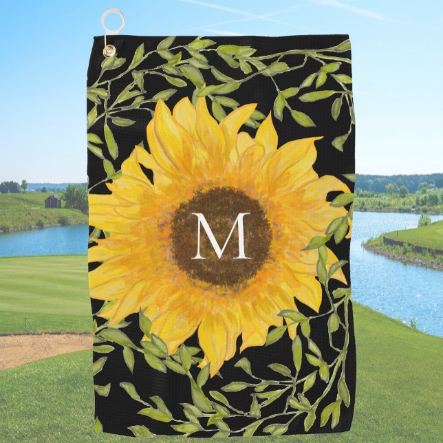 Yellow Sunflower Floral custom monogram ladies  Golf Towel (Creator Uploaded)