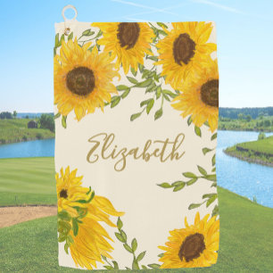 Yellow Sunflower Floral custom monogram ladies  Golf Towel