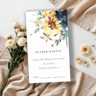 Yellow Sunflower Floral Diaper Raffle Baby Shower  Enclosure Card