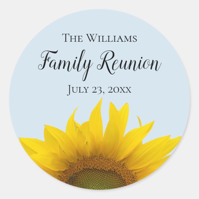 Yellow Sunflower Floral Family Reunion Classic Round Sticker (Front)
