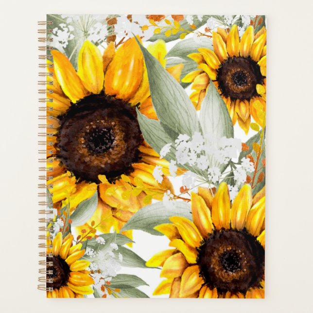 Yellow Sunflower Floral Rustic Fall Flower Planner (Front)