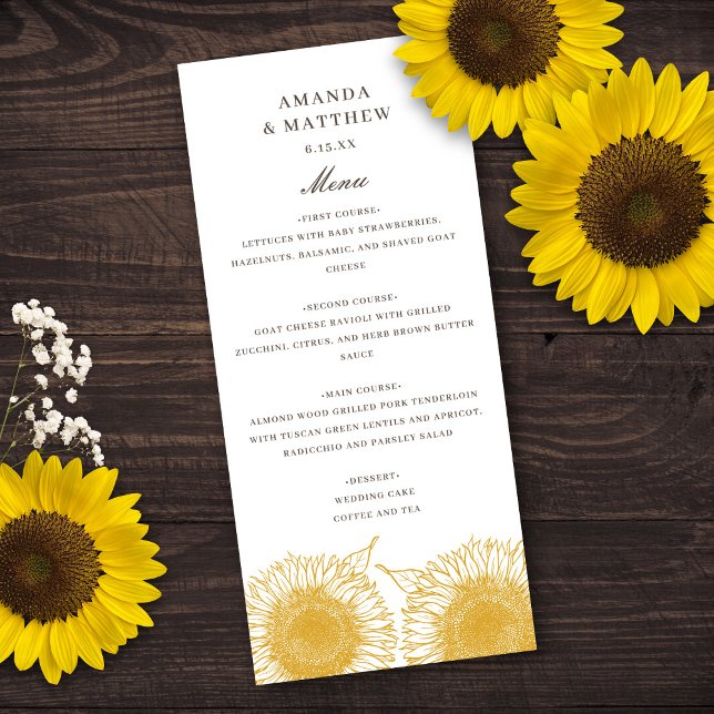 Yellow Sunflower Floral Summer Autumn Fall Wedding Menu (Creator Uploaded)