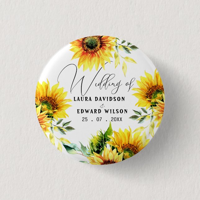 Yellow sunflower floral vibrant spring bouquet 3 cm round badge (Front)