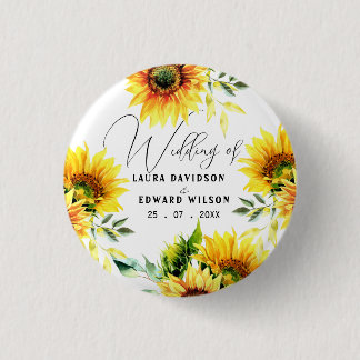 Yellow sunflower floral vibrant spring bouquet 3 cm round badge