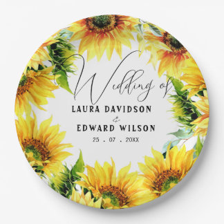 Yellow sunflower floral vibrant spring bouquet paper plate