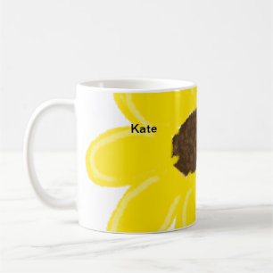 Yellow sunflower floral watercolor add name text coffee mug