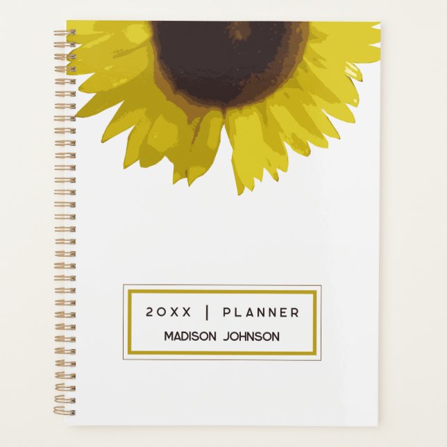 Yellow Sunflower Flower Floral Custom Name Planner (Front)