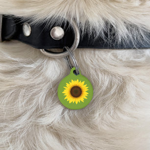 Yellow Sunflower Flower Illustration On Green Pet Tag