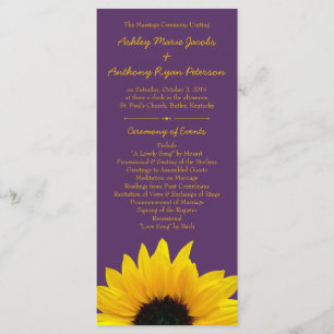 Yellow Sunflower Flower Purple Wedding Program Programme