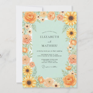 Yellow Sunflower Foliage Eucalyptus Wedding Invitation