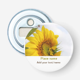Yellow sunflower garden add photo text name travel bottle opener