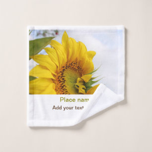 Yellow sunflower garden add photo text name travel wash cloth