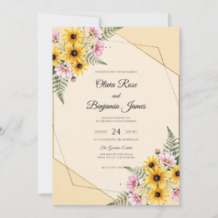 Yellow Sunflower Gold Eucalyptus Wedding Invitation