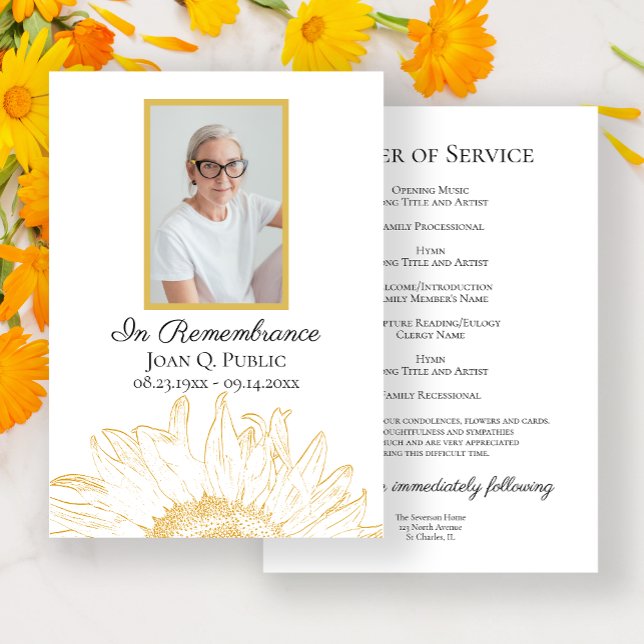 Yellow Sunflower Graphic Funeral Memorial Service Programme (Creator Uploaded)