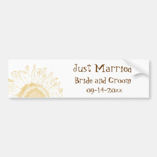 Yellow Sunflower Graphic Just Married Bumper Sticker