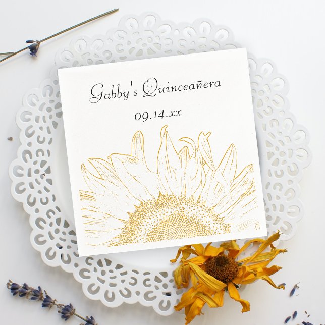Yellow Sunflower Graphic Quinceanera Napkin (Creator Uploaded)