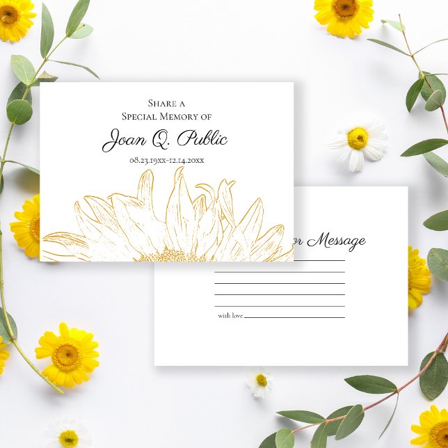 Yellow Sunflower Graphic Share a Memory Funeral  Card (Creator Uploaded)