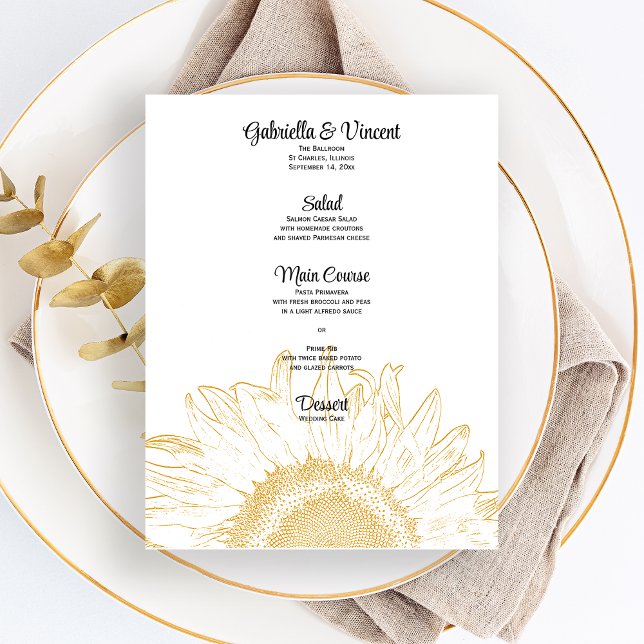 Yellow Sunflower Graphic Wedding Menu (Creator Uploaded)