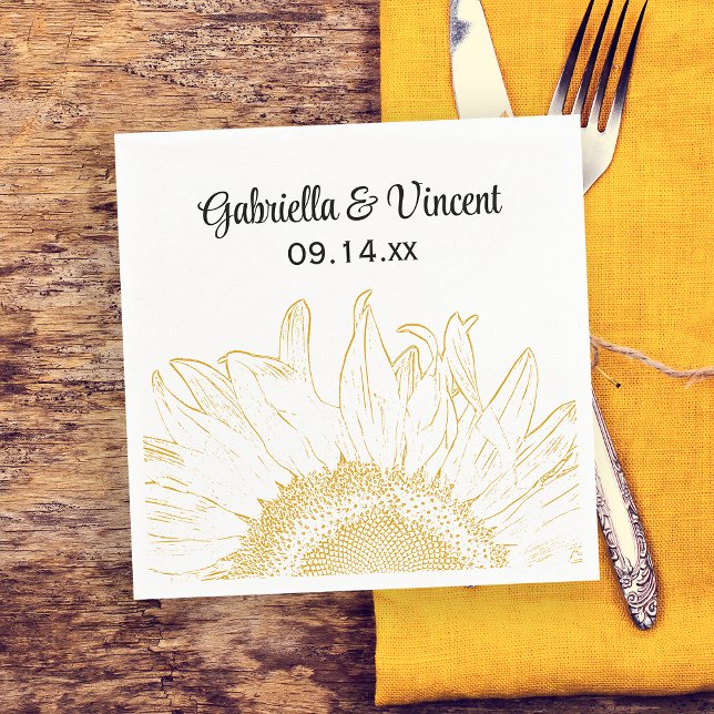 Yellow Sunflower Graphic Wedding Napkin (Creator Uploaded)