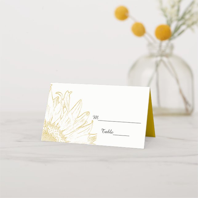 Yellow Sunflower Graphic Wedding   Place Card (Front)