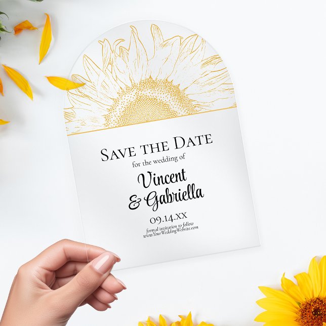 Yellow Sunflower Graphic Wedding Save the Date Acrylic Invitations (Creator Uploaded)