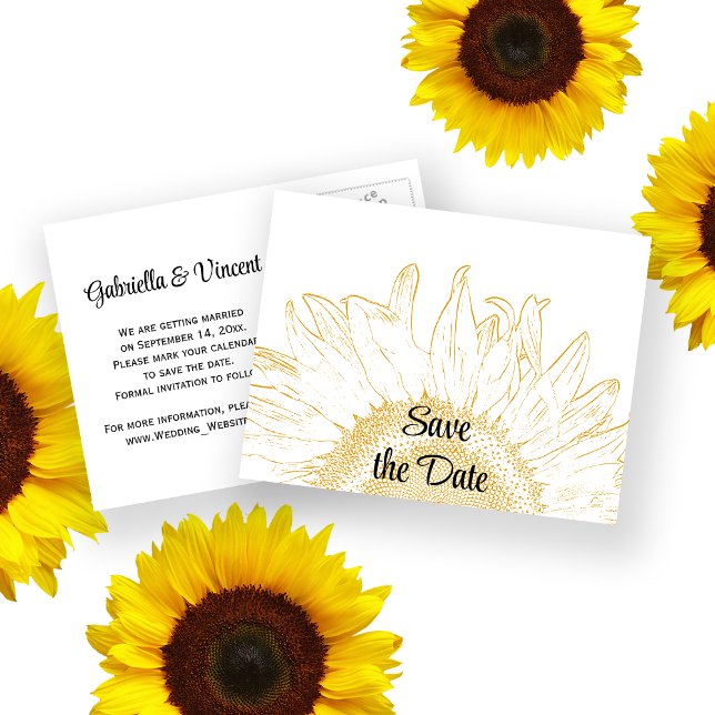 Yellow Sunflower Graphic Wedding Save the Date Announcement Postcard (Creator Uploaded)